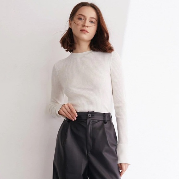 Jareth White Premium Wool Ribbed Sweater - Picture 3 of 4